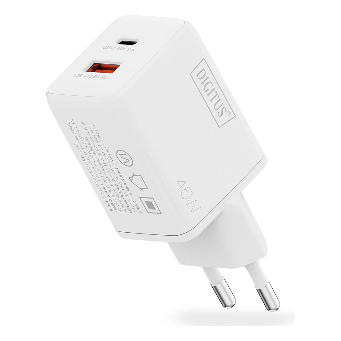 Adapter Digitus DA-10302 / 45W / GaN / 1x USB-C + 1x USB-A / Fast Charging - Bardhë - 9
