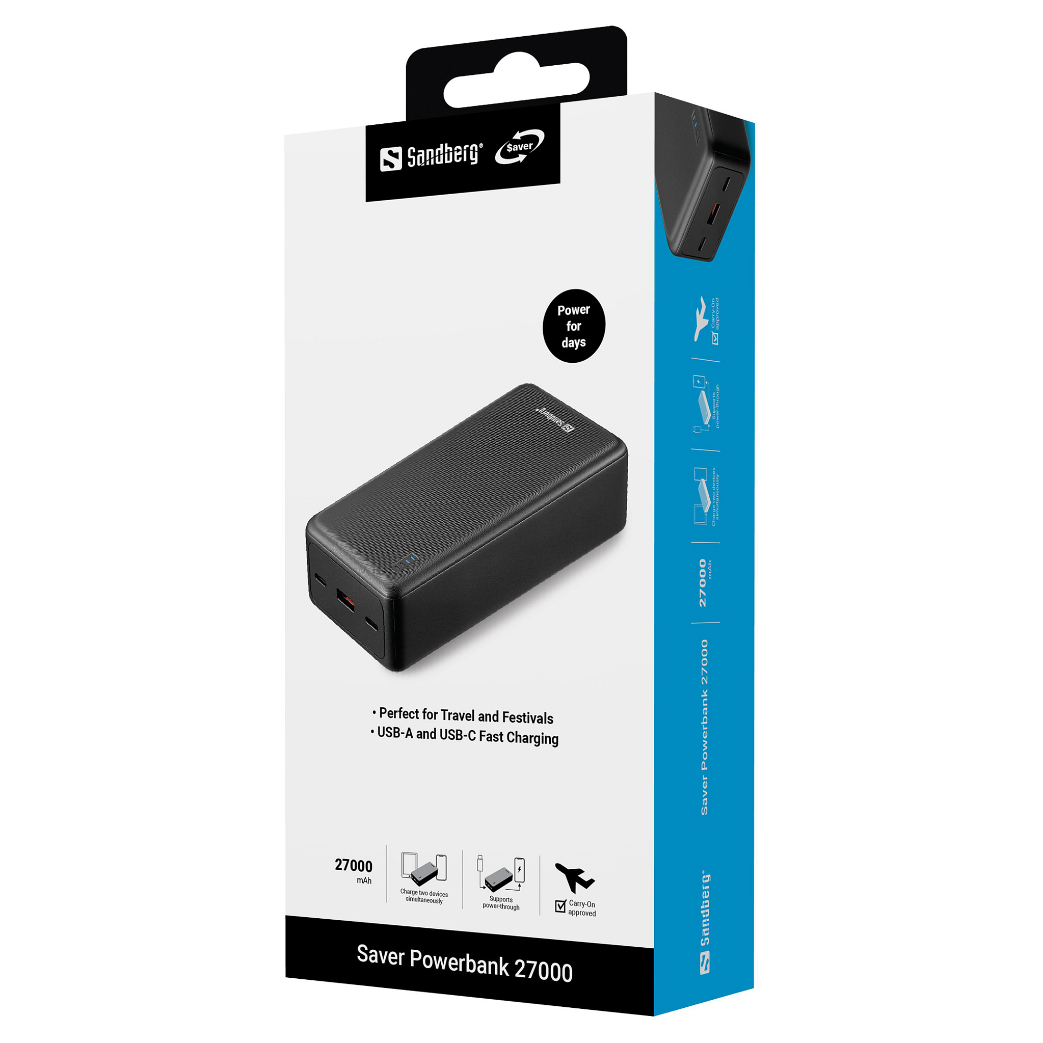 Powerbank Sandberg Saver / 27.000mAh / USB-C 20W PD / USB-A 22.5W / LED – Zezë - 5
