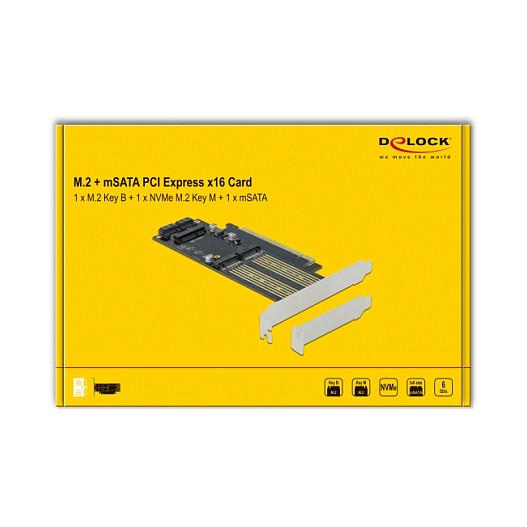 Kartë Zgjerimi PCI Express Delock 90486 / PCIe 4.0 x16 / 1x M.2 Key B + 1x M.2 Key M / 1x mSATA / Low Profile - 5