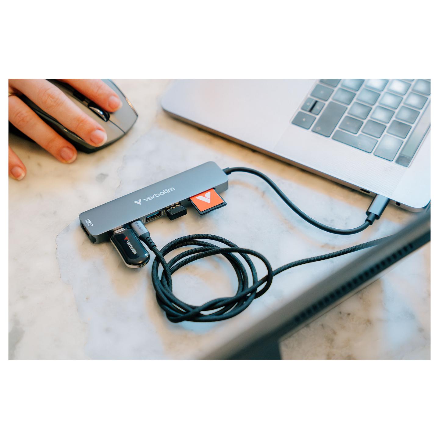 Hub USB-C Verbatim 32158, 7 Porta, HDMI 4K 30Hz, 2x USB-A 3.2 Gen 1, USB-C 3.2 Gen 1, USB-C PD 100W, SD, microSD – Gri - 5