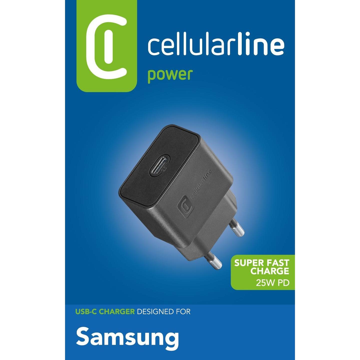 Adapter Cellularline Super Fast Charger, USB-C, Power Delivery, 25W, për Samsung - Zezë