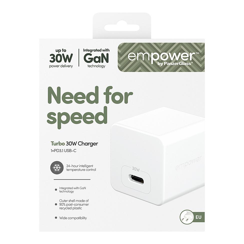 Karikues empower by PanzerGlass Turbo 30W, EM52411, GaN, USB-C, PD 3.1, EU -Bardhë - 3