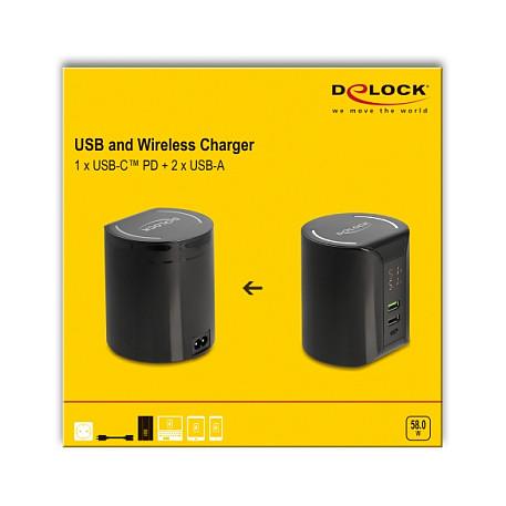 Stacion Karikimi USB DeLOCK 41441, 1 × USB-C, 2 × USB-A, karikim pa kabllo deri në 10 W, 58 W - Zezë - 8