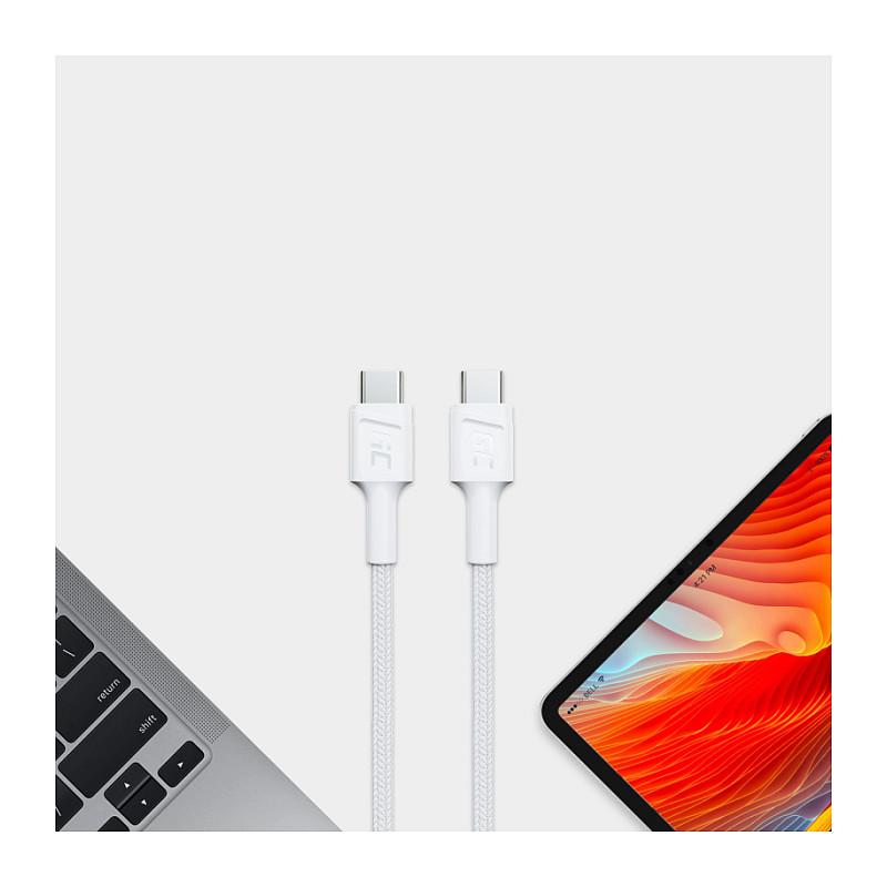 Kabllo USB Green Cell GC PowerStream KABGC31W / USB-C në USB-C / USB 2.0 / 60W / 0.3m - Bardhë - 4