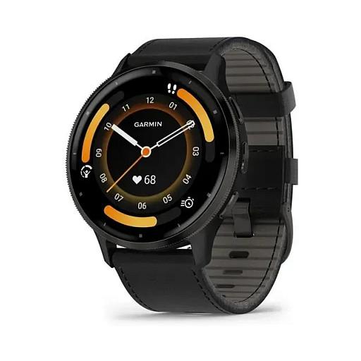 Orë e mençur Garmin Venu 3, 45mm, AMOLED, GPS, 8GB, Rrip Lëkure – Zezë/Hiri