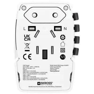 Adapter Udhëtimi SKROSS World USB / 72.5W / 1x USB-C / 1x USB-A 3.2 Gen 1 / 100-250V / Universal – Bardhë - 2