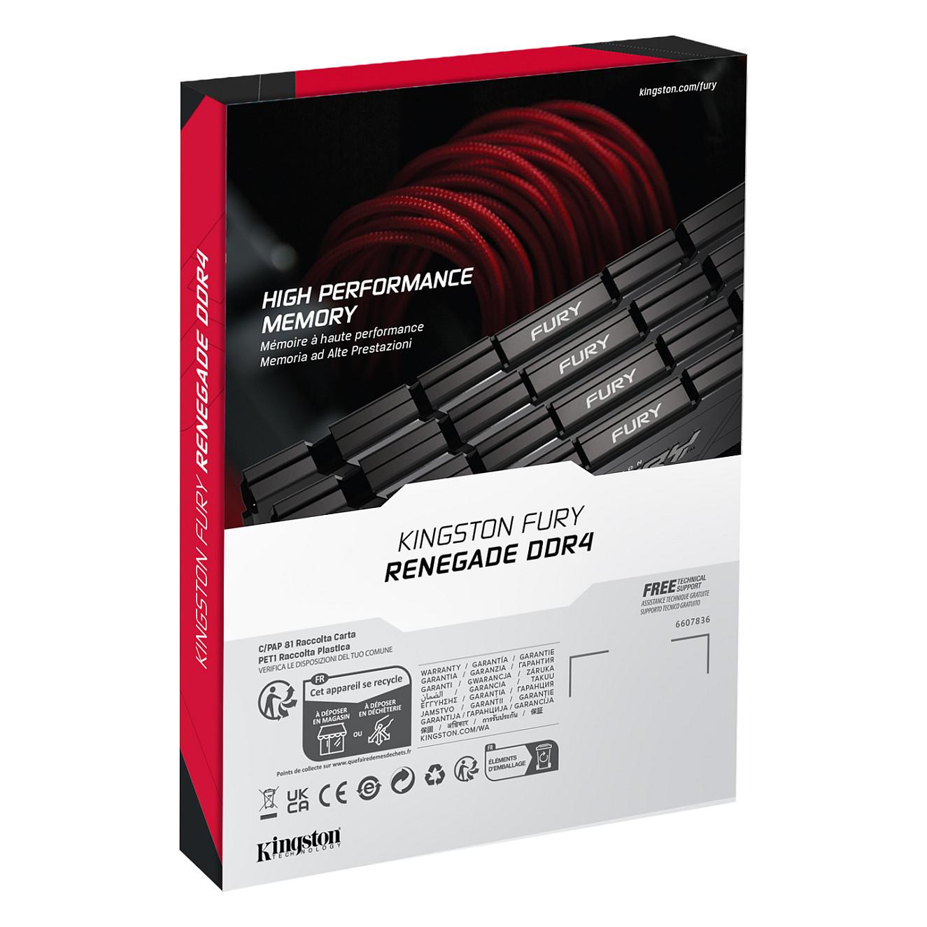 RAM Memorie DDR4 Kingston FURY Renegade, 64GB (4x16GB), DIMM, 3600MHz, CL16 - Zezë/Hiri - 6