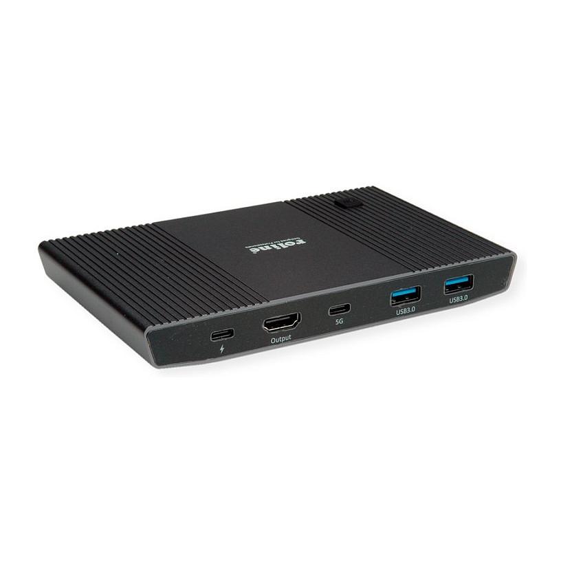KVM Switch ROLINE 14.01.3427, 2 Pajisje USB-C, HDMI 4K 60Hz, Hub USB 3.0 me 2x USB-A dhe 1x USB-C, USB-C Power Delivery 100W - Zezë - 3