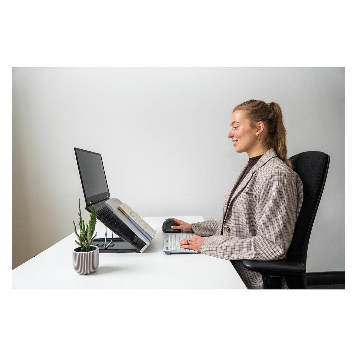 Mbajtëse për Laptop BakkerElkhuizen Ergo-Q 330 Circular / 12–17" / deri 6kg / 6 Nivele Lartësie / Mbajtëse Dokumentesh / Palosëse - Zezë/Hiri - 9