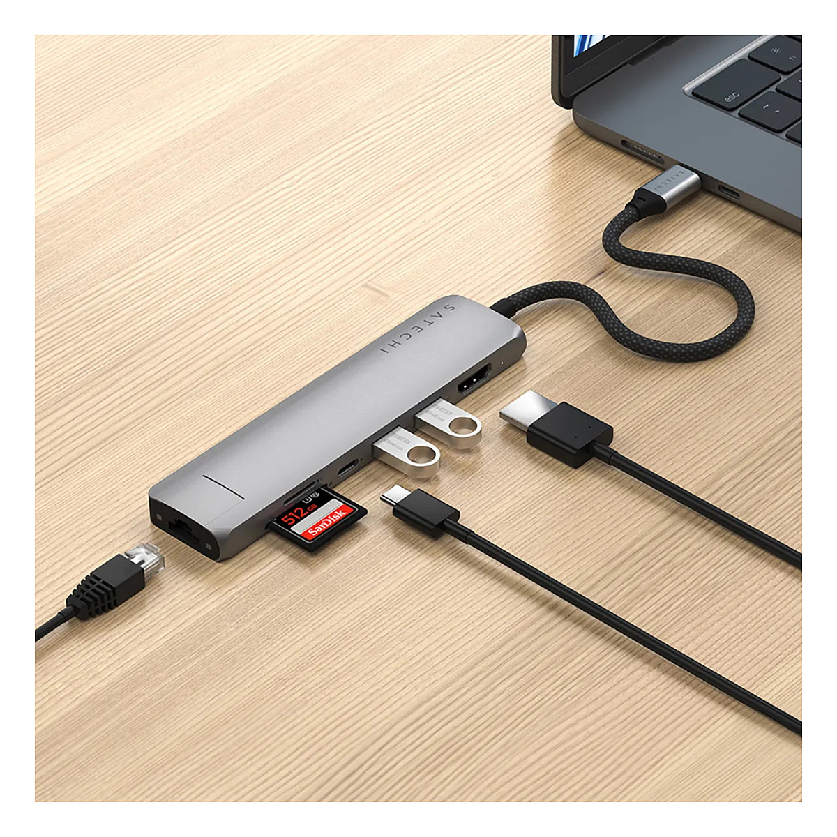 Hub Satechi ST-P7SM / 2x USB-A / 1x HDMI / 1x USB-C PD / Ethernet / SD / 80W PD / 100W – Hiri - 8