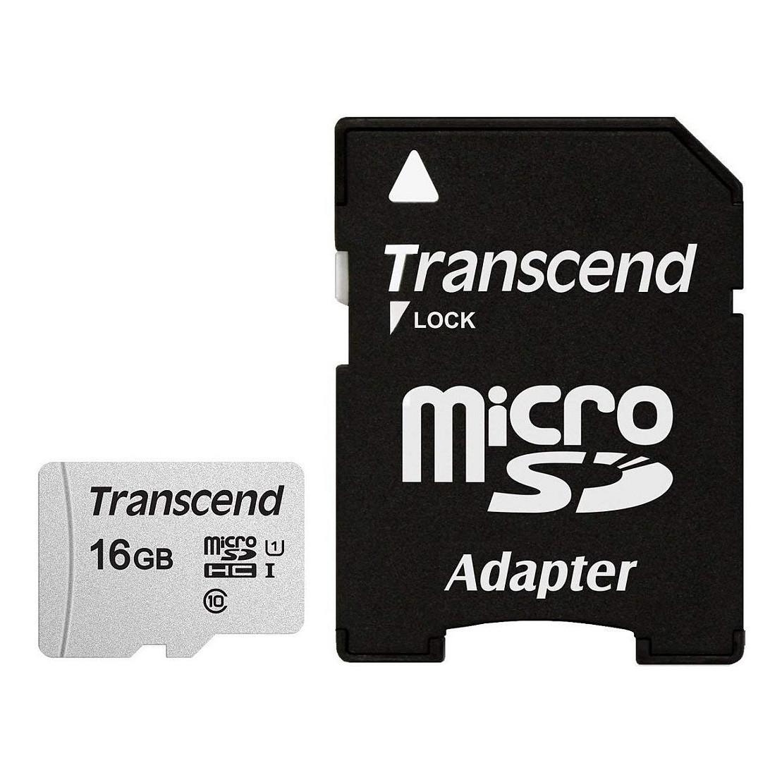 Kartë Memorie Transcend microSDHC 300S, 16GB, microSDHC, UHS-I, Class 10, U1, deri në 95MB/s, me Adapter SD