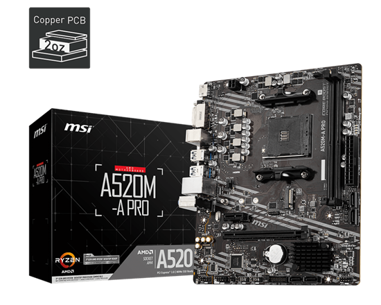 Pllakë Amë MSI A520M-A PRO / AM4 / A520 / DDR4 / mATX / Gigabit LAN - 4