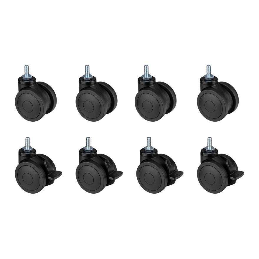 Rrota për Karrige Cockpit OPLITE GTR S8 / GTR S8 Elite / Set 8 copë / 4 me Frenë / 4 pa Frenë / 360° / M8 / 63 mm – Zezë - 5