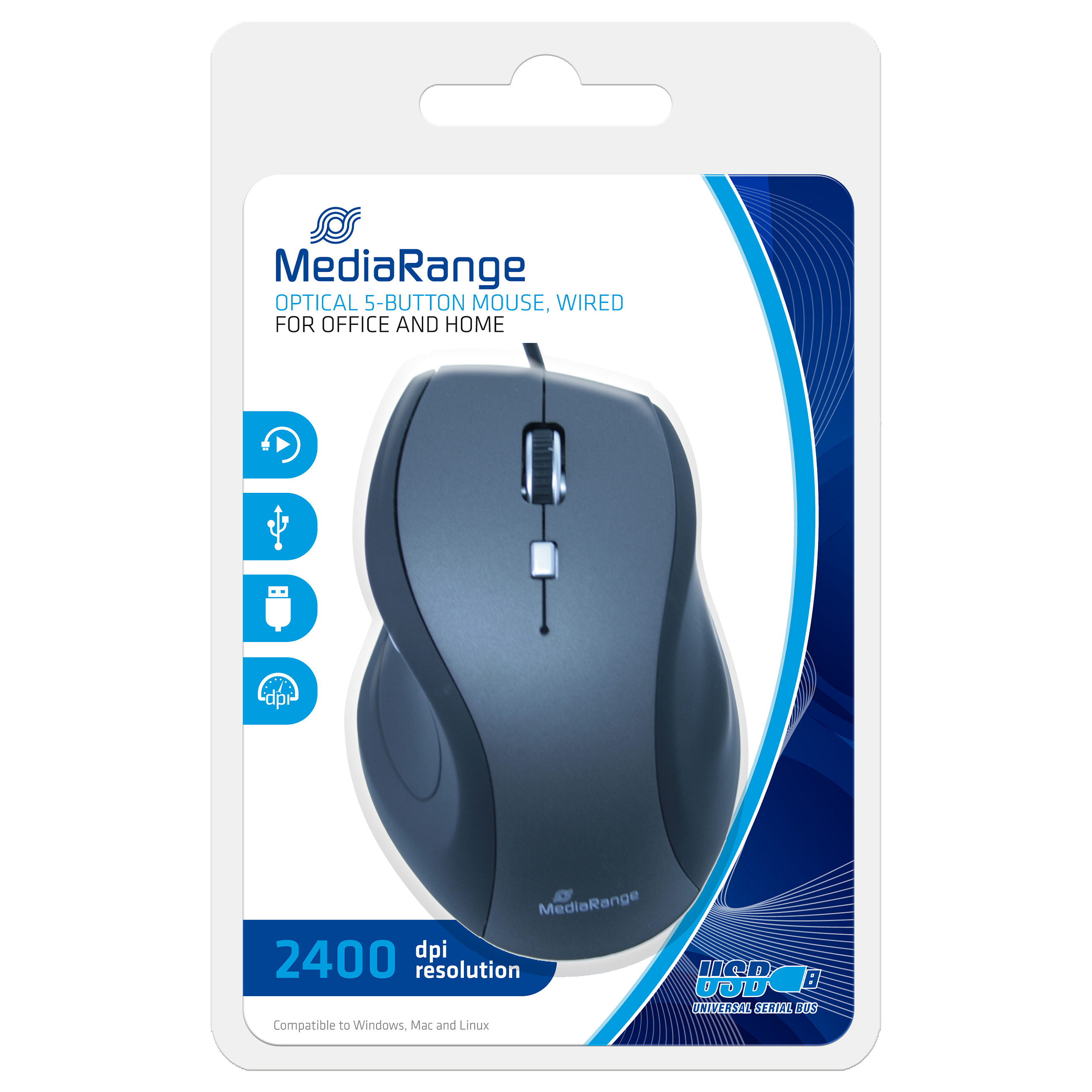 Maus me Kabllo MediaRange MROS202 / 2400 DPI – Zezë / Gri - 2
