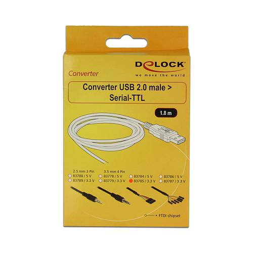 Kabllo Serial DeLOCK 83785, USB 2.0 Type-A mashkull në header TTL me 6 pina, LVTTL 3,3 V, deri në 3 Mb/s, 1,8 m - Zezë - 2