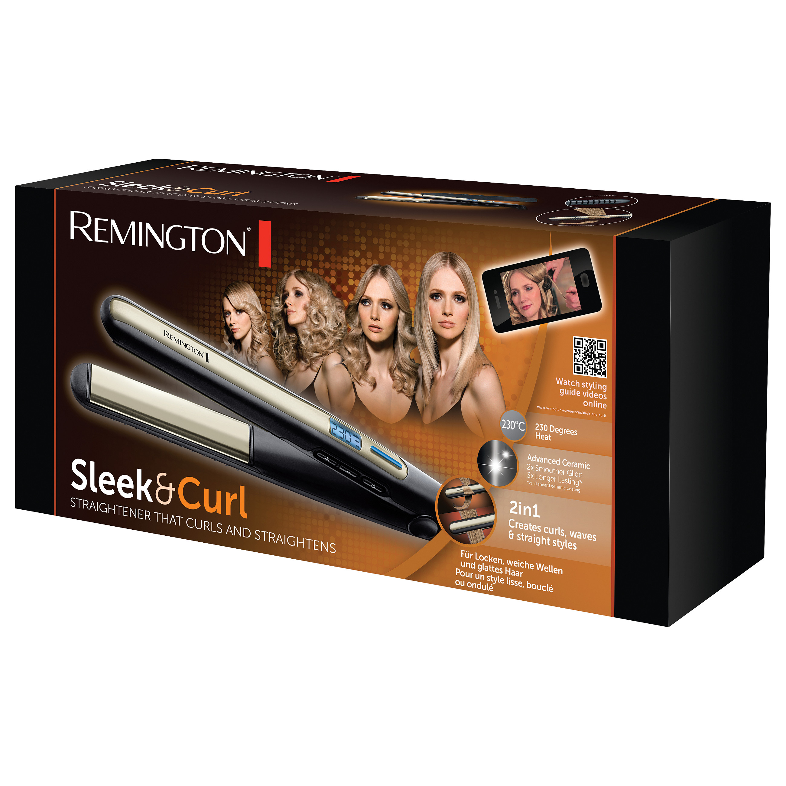 Drejtuese për flokë Remington S6500 Sleek & Curl / Advanced Ceramic / 110mm / 150–230°C / LCD / 15 Sek / 60 Min – Zezë/Ari - 6
