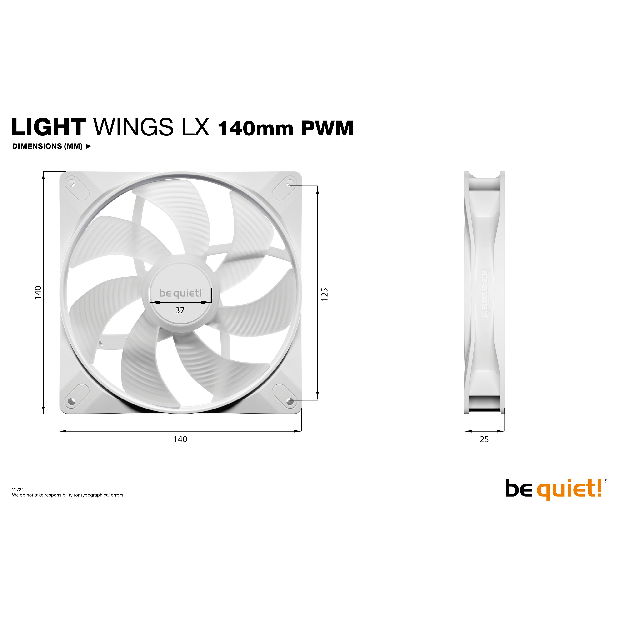Ftohës për Kasë be quiet! Light Wings LX / ARGB / 140mm / 1200 RPM / PWM / 3-Pack – Bardhë - 7