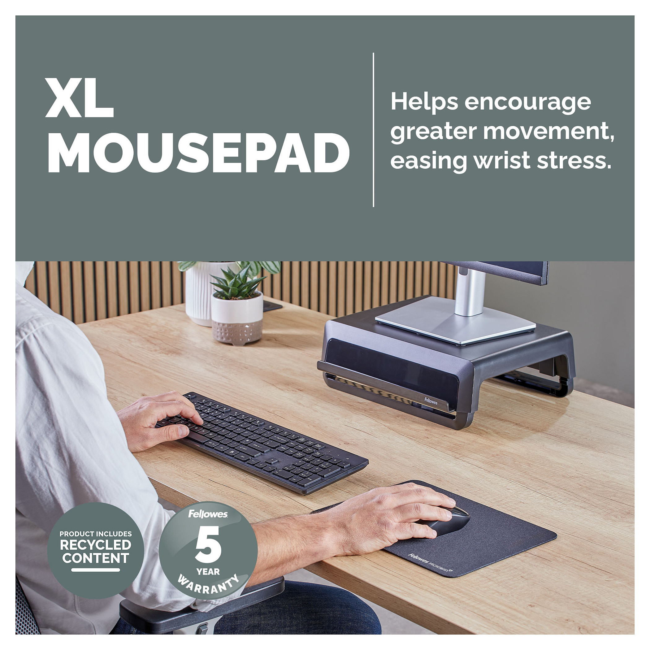 Mauspad Fellowes Breyta XL 100138995 / Sipërfaqe Poliesteri / Anti-rrëshqitëse / Skaje të Qepura / 280 × 210 × 2.5 mm - Zezë - 5