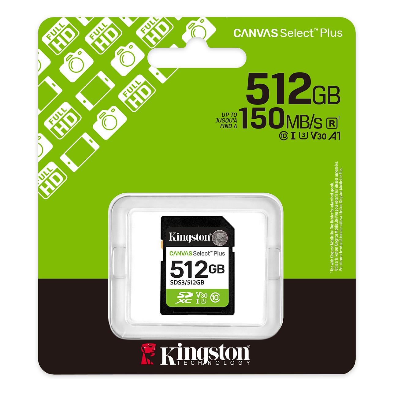 Kartë Memorie SD Kingston Canvas Select Plus Gen3, 512GB, SDXC, UHS-I, U3, V30, 150MB/s Read - Zezë - 3