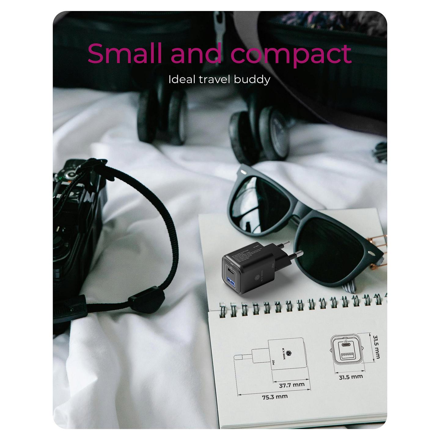 Adapter ICY BOX IB-PS1020-PD / 20W / 1x USB-C PD 20W / 1x USB-A QC 3.0 18W / 2-Port / Universal – Zezë - 2