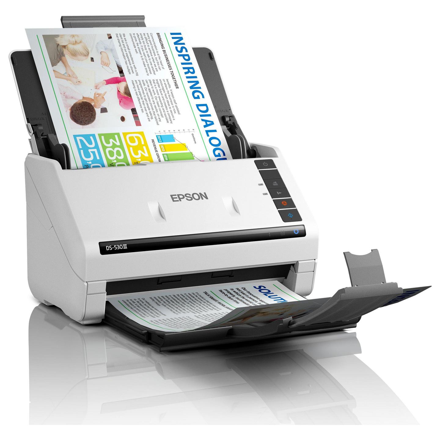 Skaner Epson WorkForce DS-530III / A4 / CIS / 600 × 600 DPI / Duplex / 40 ppm / ADF 60 Fletë / 6500 Faqe/Ditë / USB 3.2 - Bardhë - 4