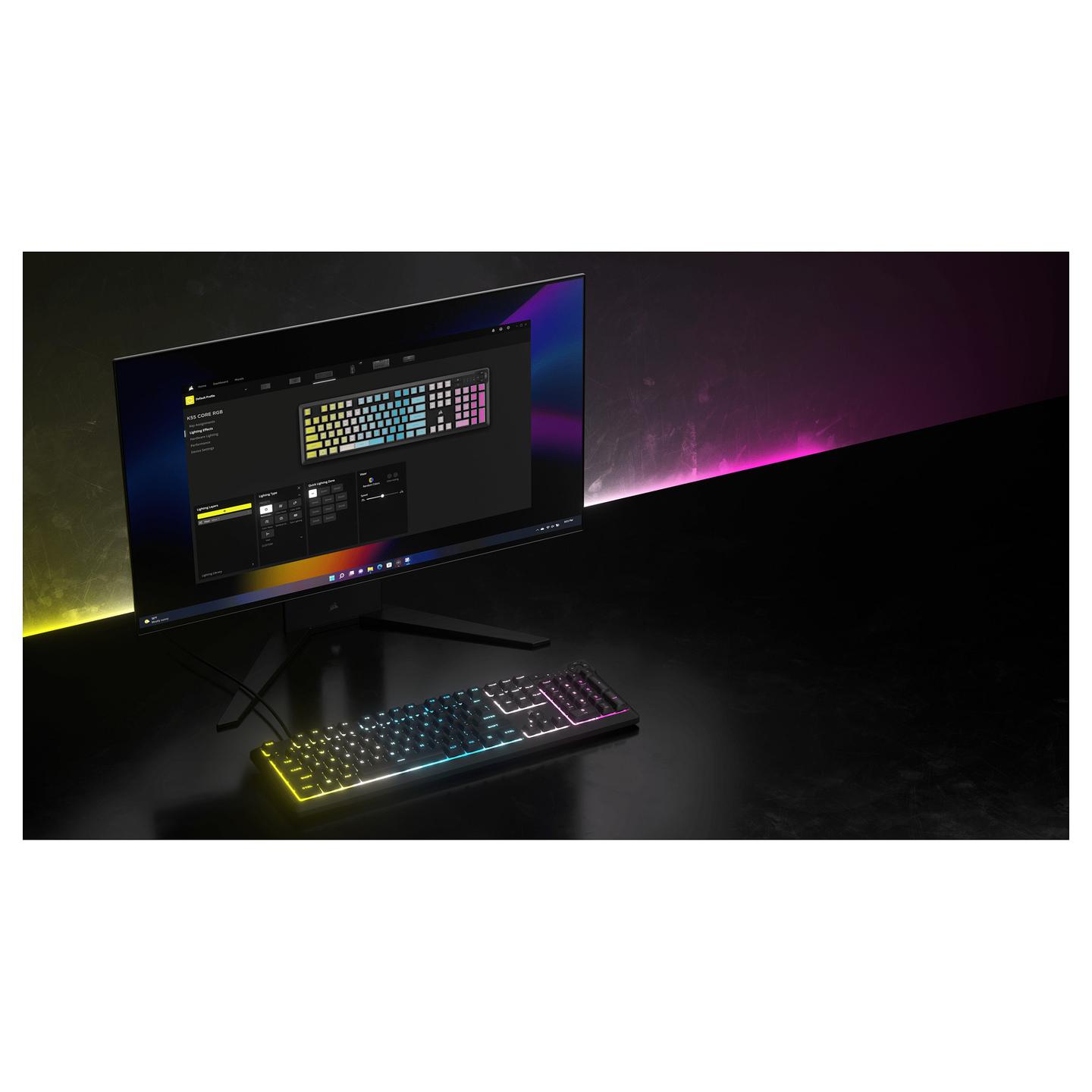 Tastierë Gaming Corsair K55 Core RGB / QWERTZ (DE) / Membrane / 110 Taste / 10-Zone RGB / 1000 Hz / 12-Key Rollover / 6 Makro / USB-A – Zezë - 7