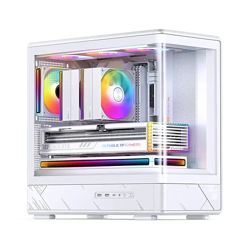 Kasë PC Jonsbo D200 / Mini Tower / Micro-ATX / Tempered Glass / Mini Temp Display - Bardhë