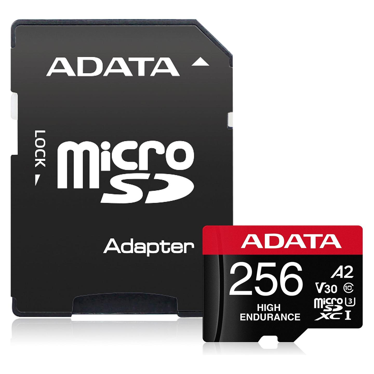 Kartë Memorie ADATA High Endurance, microSDXC, 256GB, UHS-I U3, V30, A2, 100MB/s, me Adapter - Zezë/Kuqe - 3