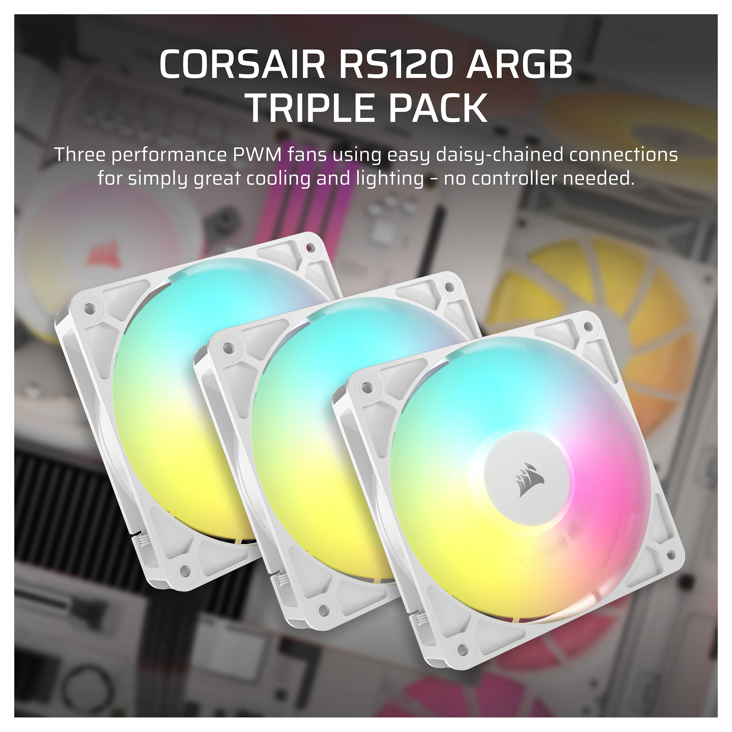 Ftohës për Kasë Corsair RS120-R / 120mm / 420-2100 RPM / ARGB / PWM / 3-Pack – Bardhë - 6