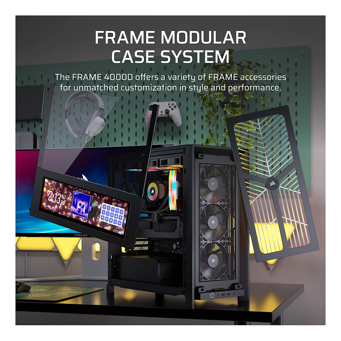 Kasë PC Corsair FRAME 4000D WOOD RS / Mid Tower / E-ATX / 3x 120mm + 1x 120mm RS Fan / Tempered Glass / Wood / 360mm Radiator - Zezë - 5