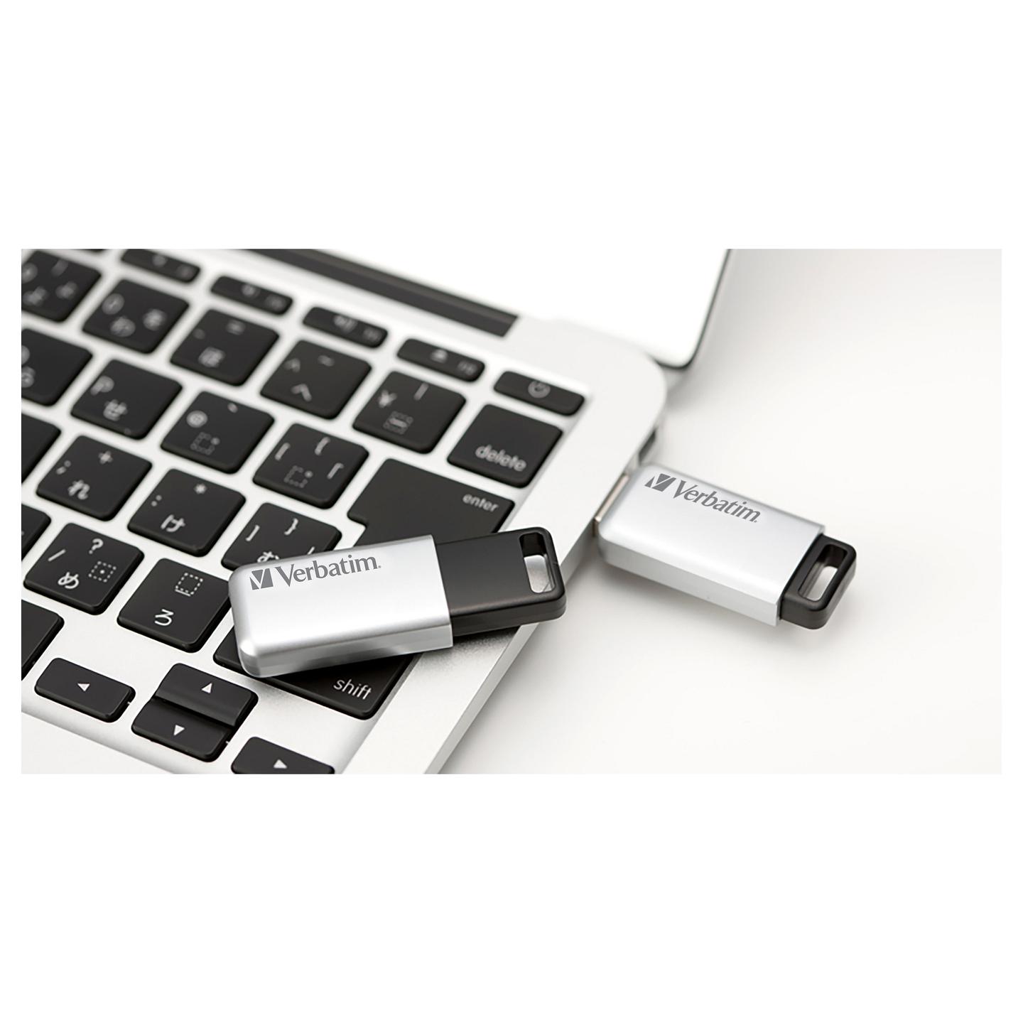 USB Flash Drive Verbatim Secure Data Pro, 64GB, USB 3.2 Gen 1, 100MB/s Read, 35MB/s Write, Enkriptim Hardware - Zezë - 2
