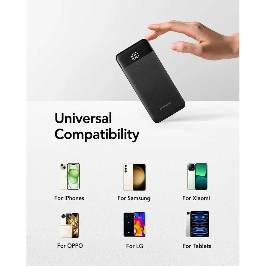 Powerbank CHARMAST W1056 / 10000mAh / 5V 3A / USB-C / USB-A / Micro-USB / LED Display - Zezë - 3