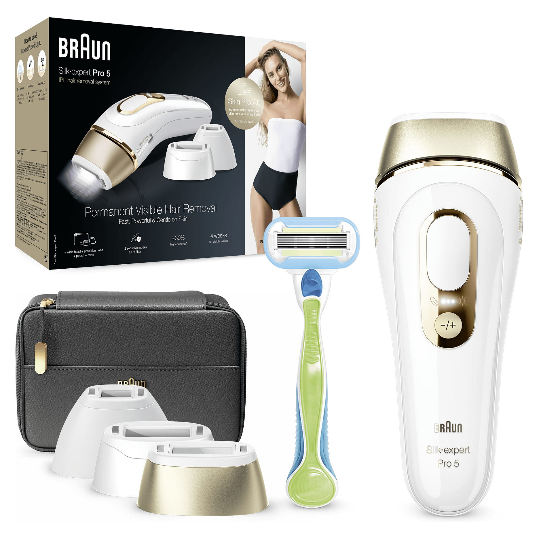 Depilator elektrik IPL Braun Silk-expert Pro 5 PL5243 / Skin Pro 2.0 / 10 Nivele Intensiteti / 400.000 Impulse – Bardhë/Gold - 2