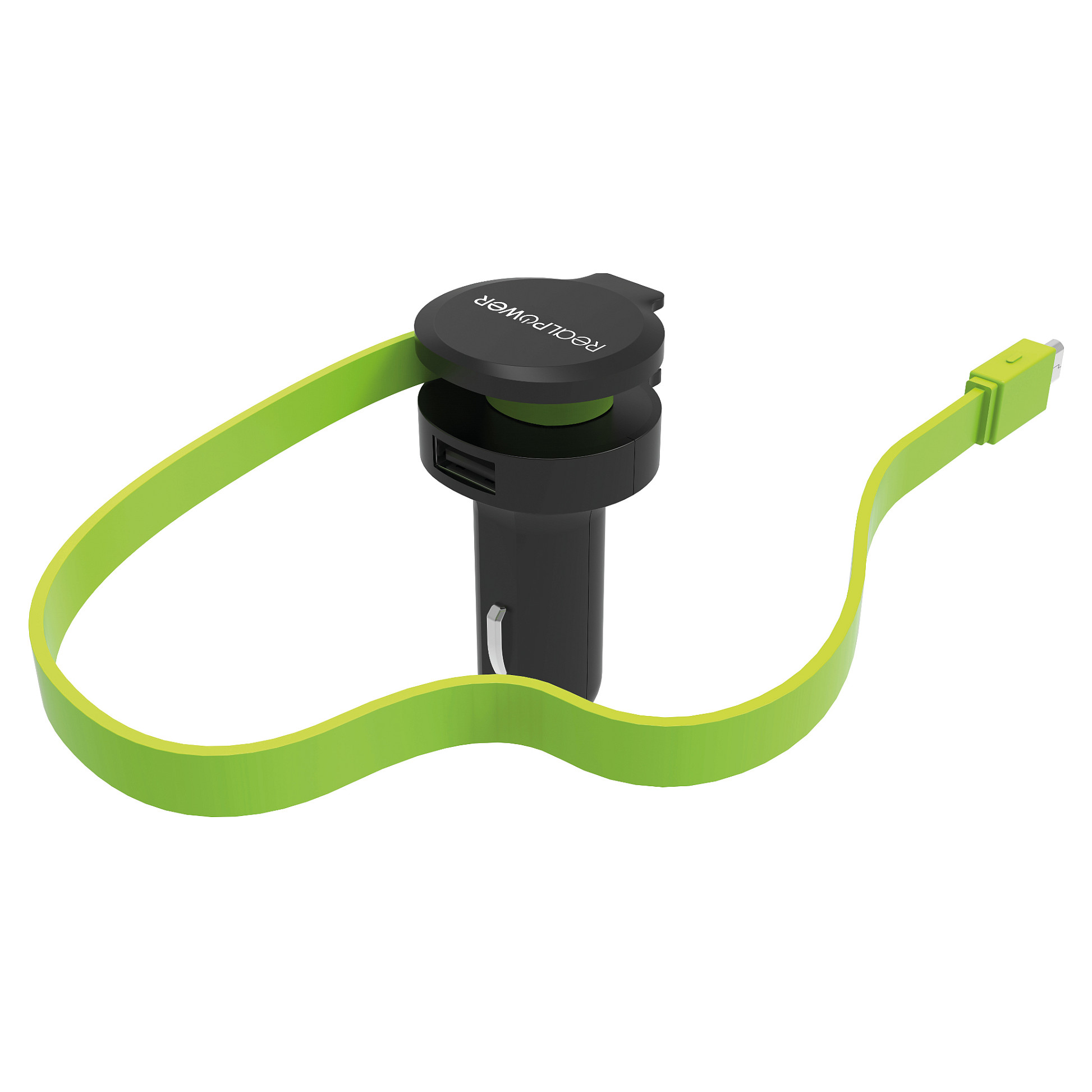 Adapter telefoni për veturë RealPower 257635 / USB-A + Micro-USB / 5V / 4.8A / 12-24V - Zezë/Gjelbër - 2