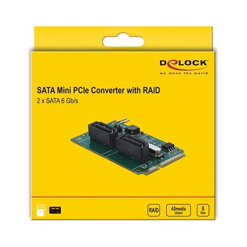 Kartë Zgjerimi Mini PCIe Delock 95264 / Mini PCIe / 2x SATA 6Gbps / PCIe 2.0 / RAID 0, 1, SPAN / Asmedia ASM1061R - 4
