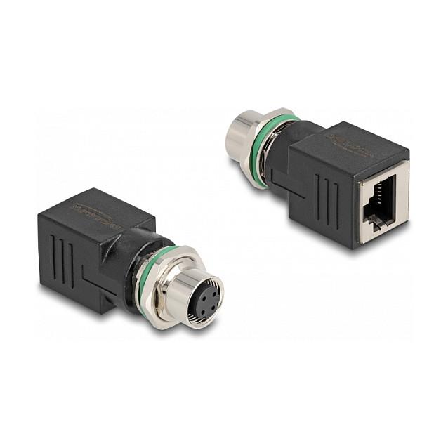Adapter për Rrjet DeLOCK 60060, M12 D-koduar 4-pin Femër në RJ45 Femër, Cat.5e, PROFINET – Zezë