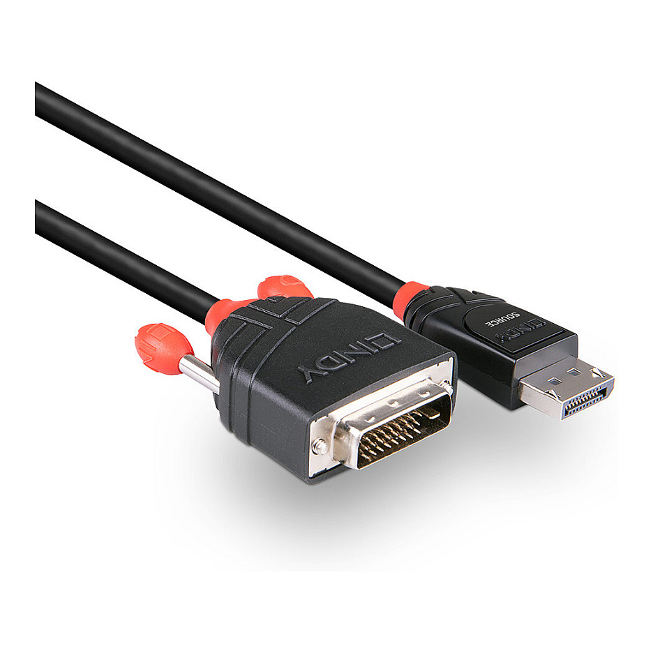 Kabllo DisplayPort Lindy 41491 / DisplayPort në DVI-D / 2m / DisplayPort 1.2 / 1920×1200 60Hz - Zezë - 3