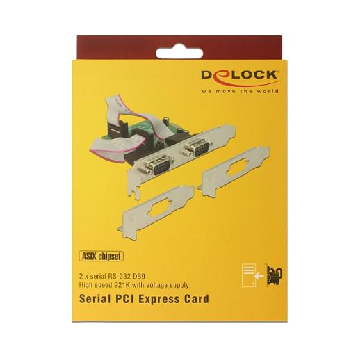 Kartë Zgjerimi PCI Express Delock 89641 / PCIe 2.0 x1 / 2x RS-232 DB9 / 921.6Kbps / ASIX AX99100 / Low Profile - 2