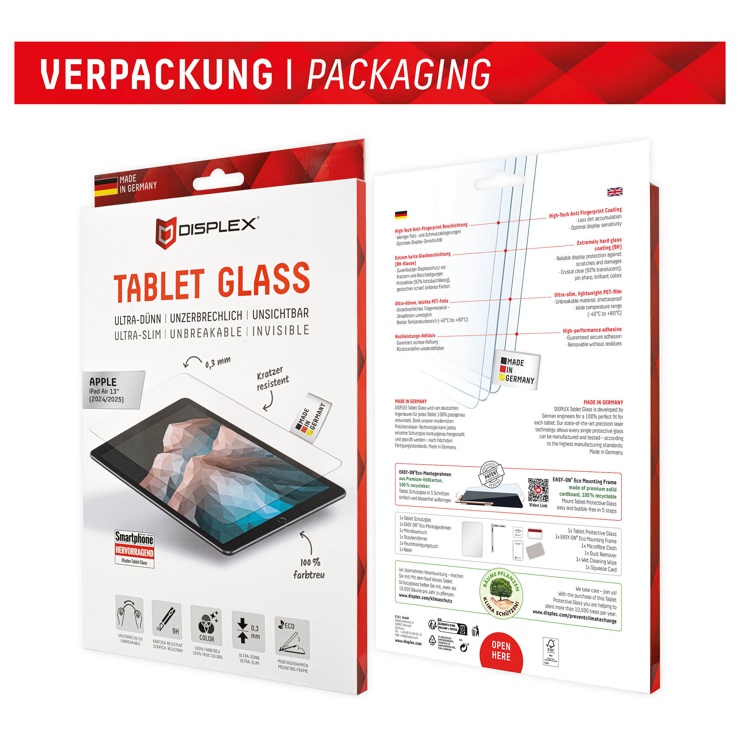 Mbrojtëse për ekran tablet DISPLEX 01963 / iPad Air 13" M2/M3/M4 / Xham Hybrid 9H - Transparent - 8