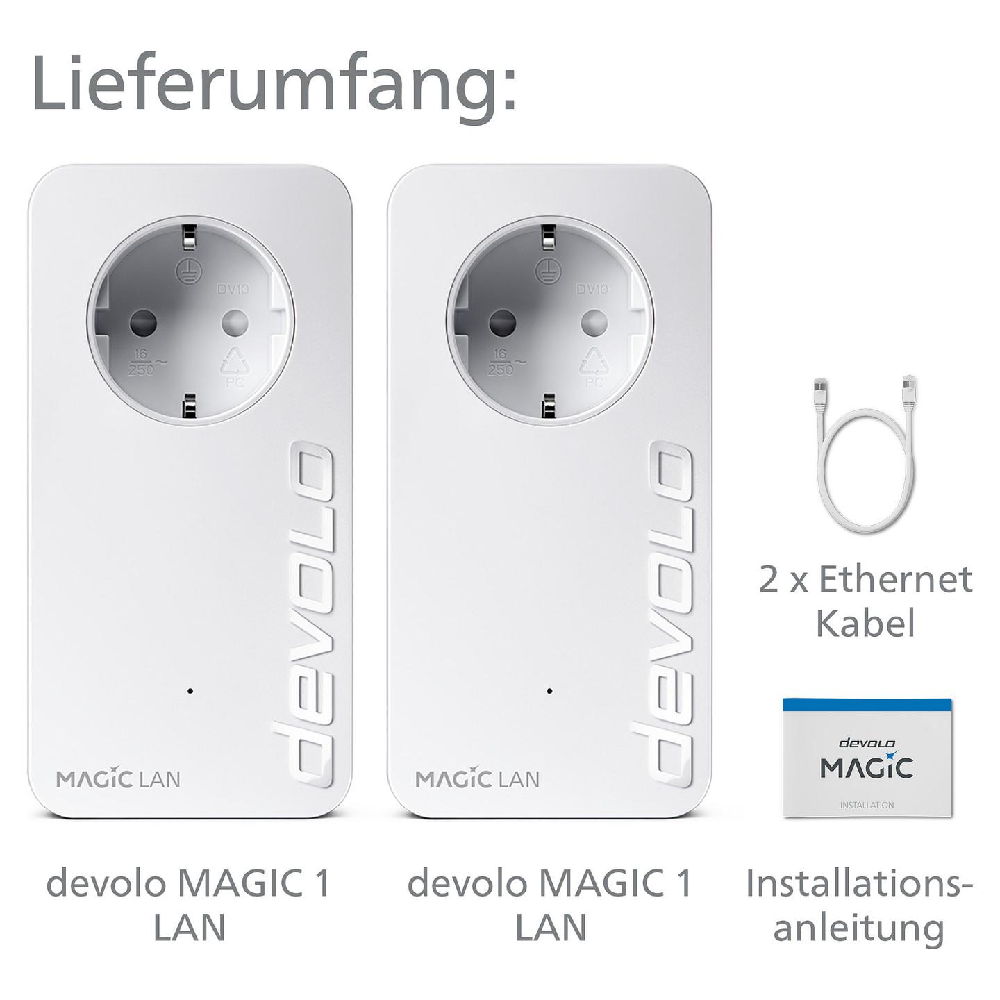 Power-LAN devolo Magic 1 LAN 1-1-2 Starter Kit, 1200Mbps, G.hn, 2× Gigabit Ethernet, 10/100/1000Mbps, Power Passthrough, AES 128-bit - Bardhë - 6