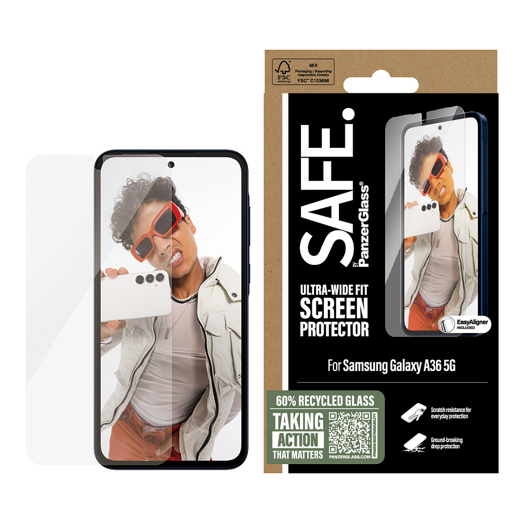 Mbrojtëse për ekran PanzerGlass SAFE. / Samsung Galaxy A36 5G / Xham Tempered Glass Ultra-Wide Fit me EasyAligner - Transparente - 2