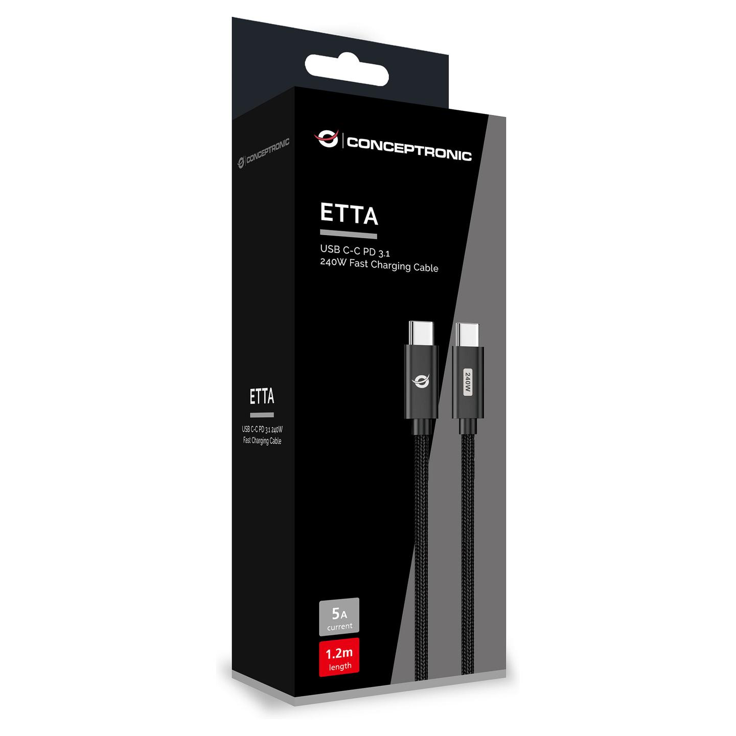 Kabllo USB Conceptronic ETTA04B20 / USB-C në USB-C / USB4 Gen 3x2 / 40 Gbit/s / PD 3.1 240W / E-Mark / 2m - Zezë - 4