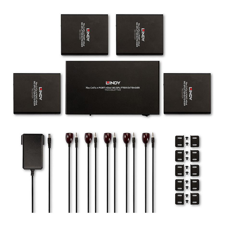 Splitter Extender HDMI Lindy 38262, 1 hyrje në 4 dalje, 4K 60Hz, Cat.6, deri në 70m - Zezë - 5