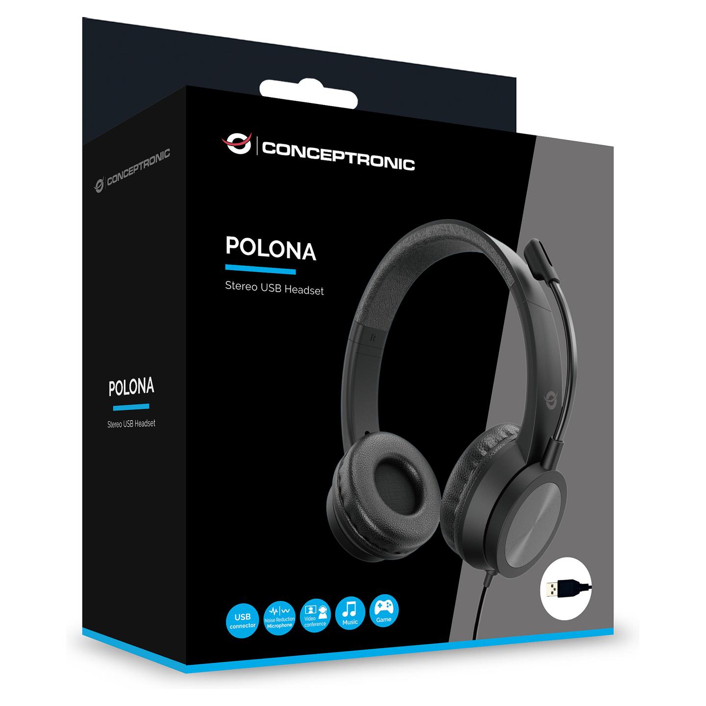 Kufje me kabllo Conceptronic POLONA05B / USB / Business Headset / Mikrofon – Zezë - 8