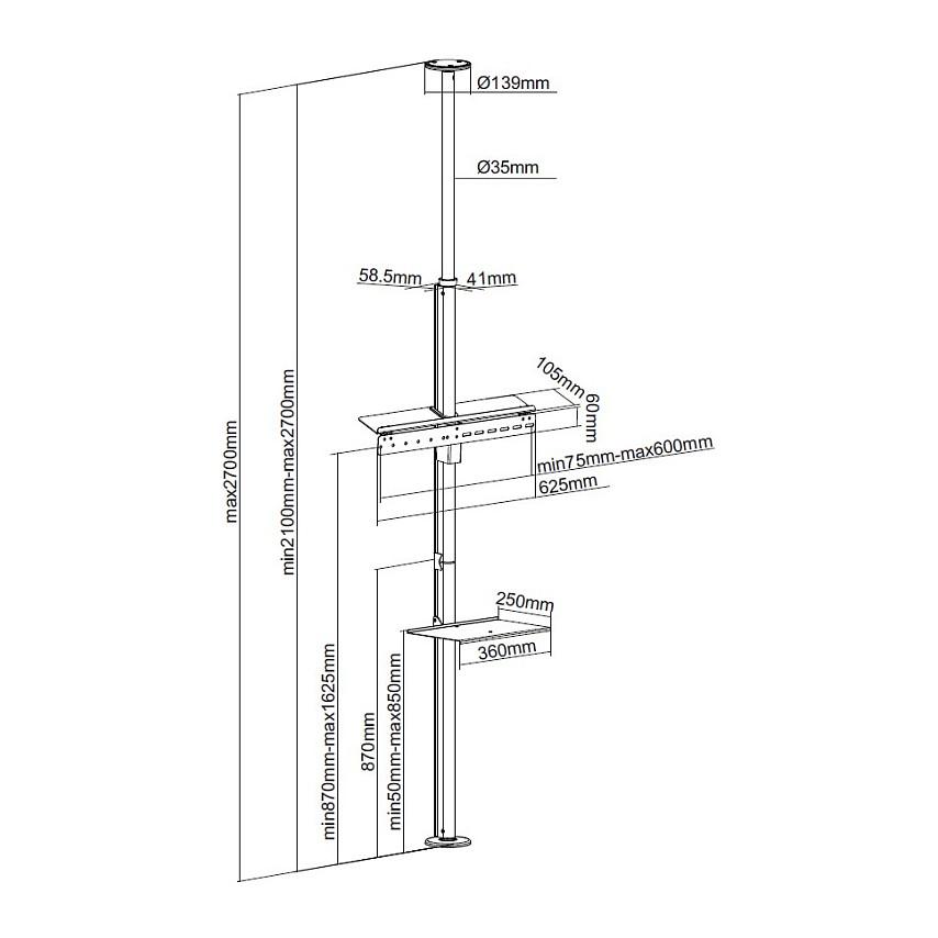 Mbajtëse për TV Equip 650606 , 37–65" , deri 50kg , për dysheme , lartësi elektrike e rregullueshme , me telekomandë , VESA 200x200–600x400 - Zezë - 14
