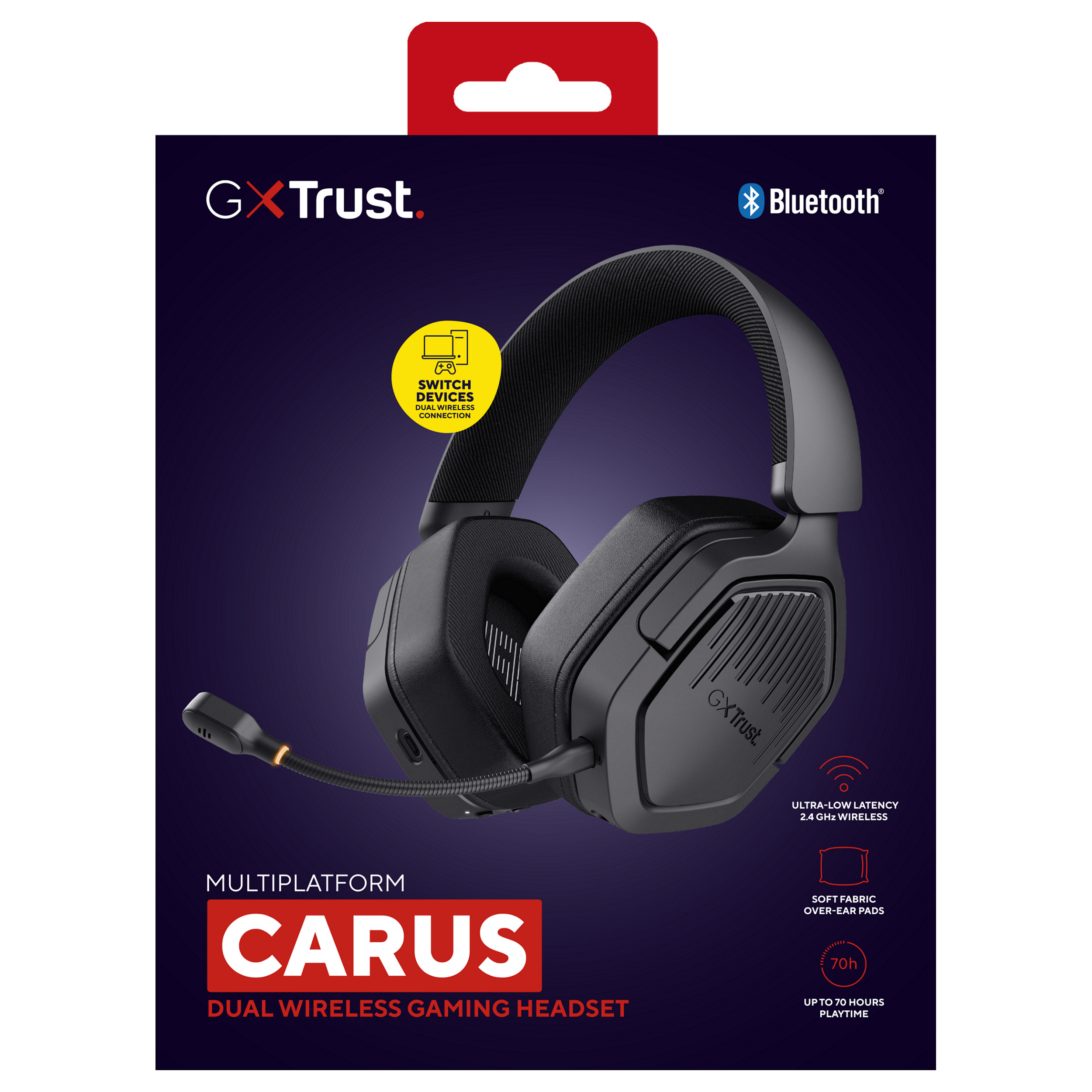 Kufje Gaming Trust GXT 493 Carus / Wireless / Over-Ear / 50 mm / 70 orë / Mikrofon – Zezë - 8