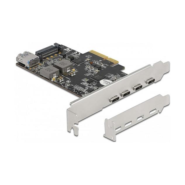 Kartë Zgjerimi PCI Express Delock 90059 / PCIe 3.0 x4 / 4x USB Type-C + 1x USB Type-A / USB 10Gbps / Low Profile
