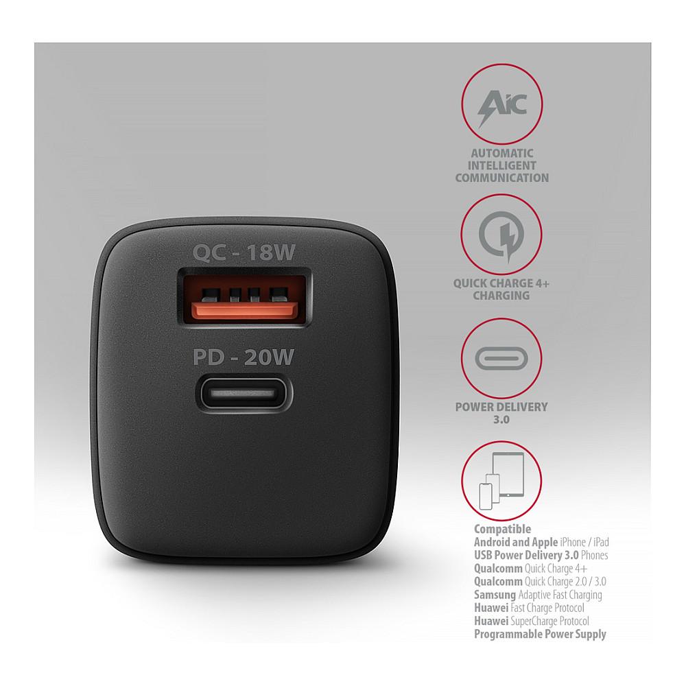 Karikues Axagon ACU-PQ20, 20W, USB-A, USB-C, Power Delivery, Quick Charge – Zezë - 4