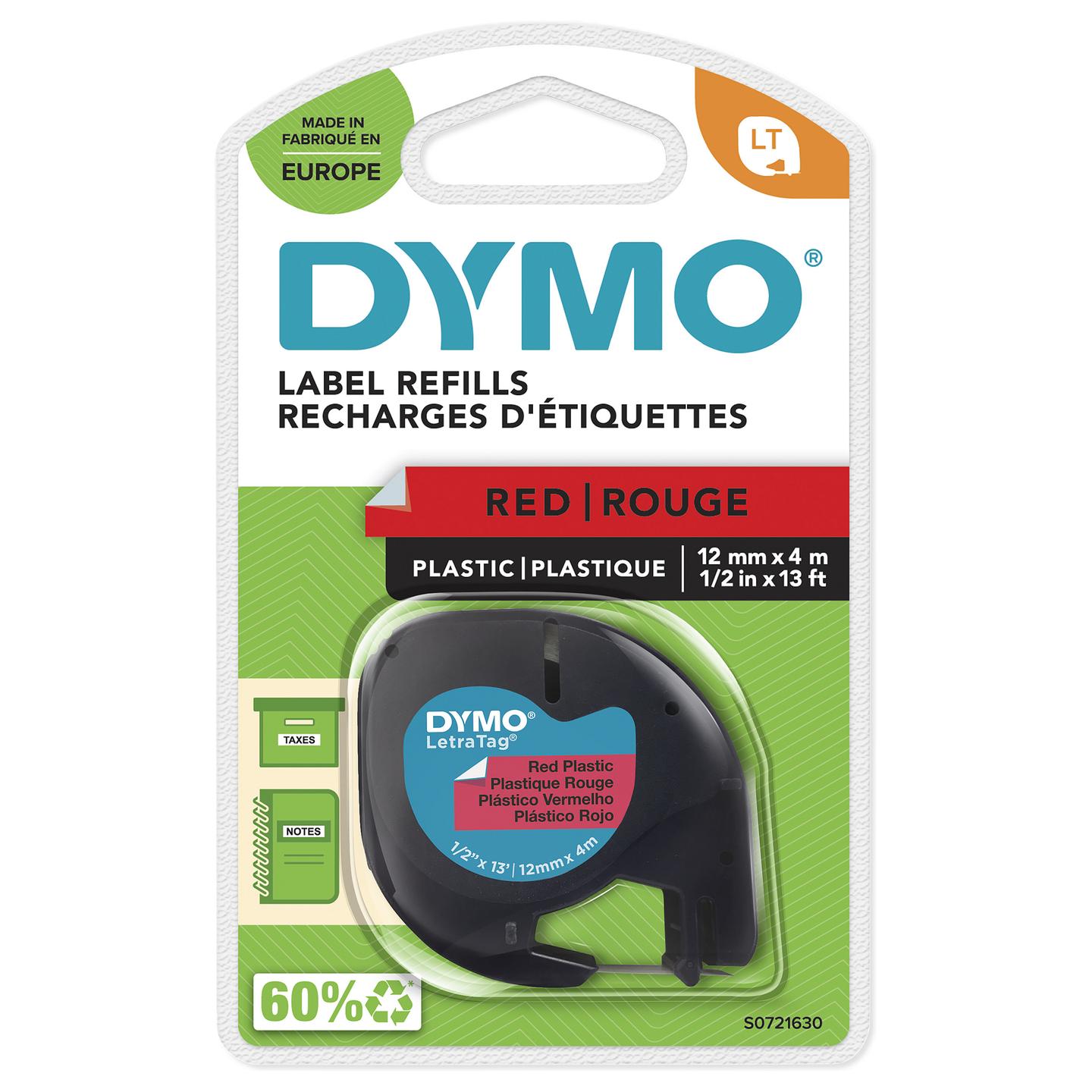 Shirit për Printer DYMO LetraTag S0721630 / 12 mm × 4 m - Zezë mbi Kuqe - 2