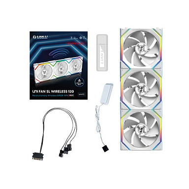 Ftohës për Kasë Lian Li UNI FAN SL Wireless / 120mm / 200-2000 RPM / ARGB / PWM / Reverse Blade / 3-Pack – Bardhë